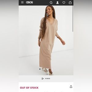 ASOS DESIGN sweat midi dress with v neck in camel